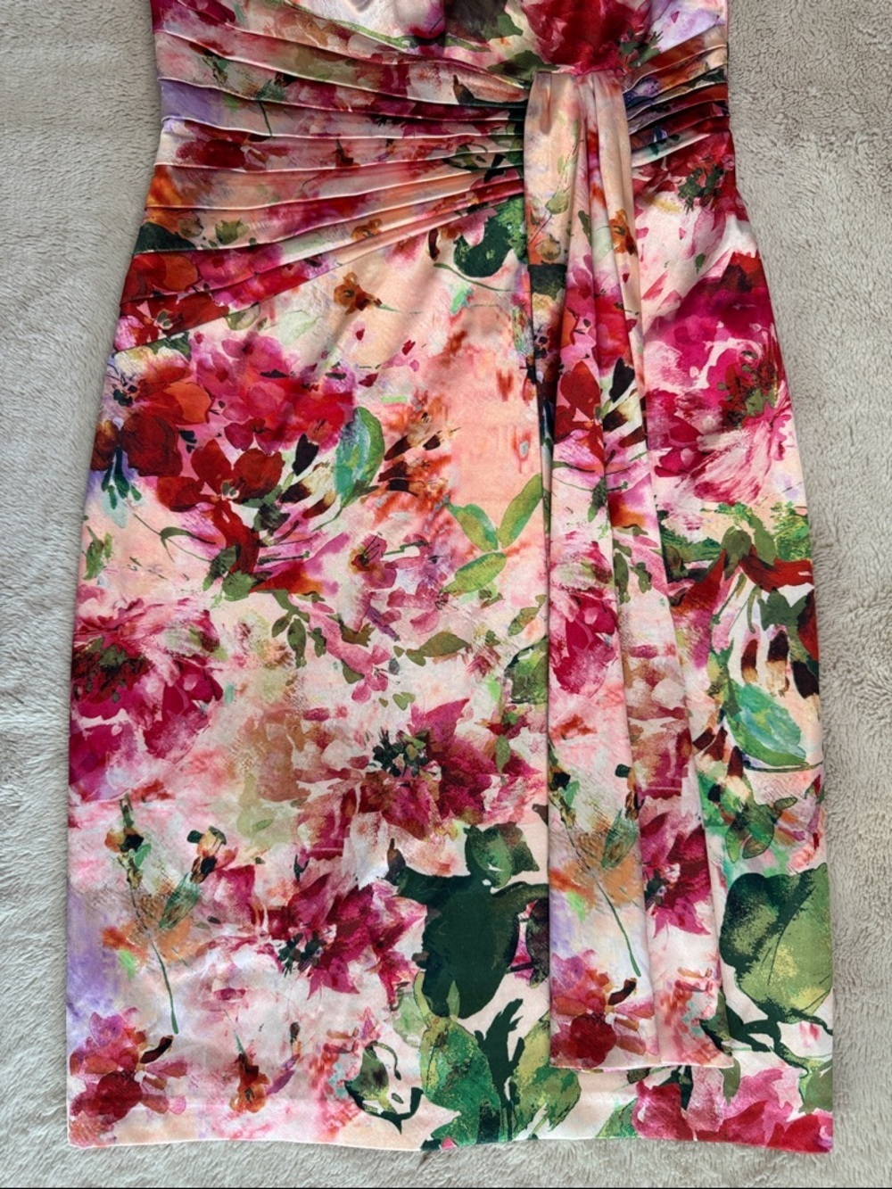Eliza J Floral Halter Satin-feel Dress in Pink, Green and Red Sz 6 Ruched Sash - Picture 6 of 11
